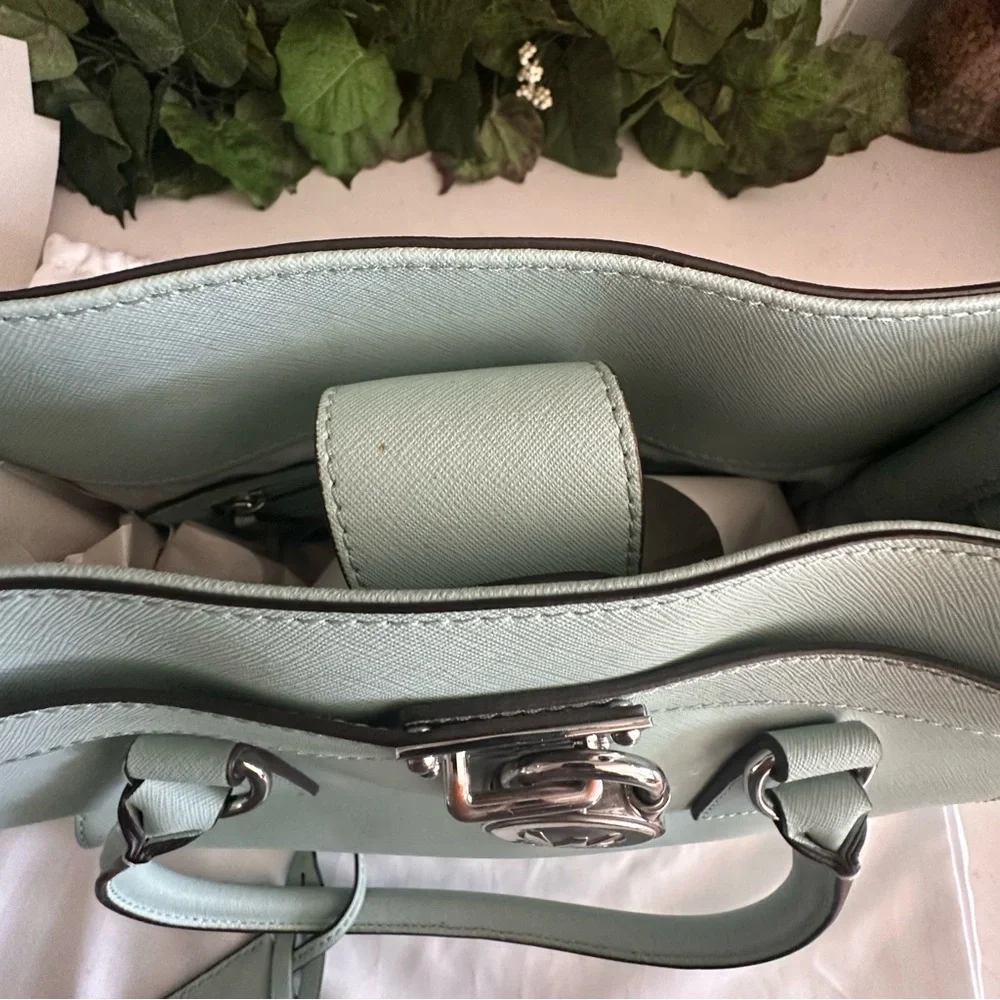 Michael Kors Mint Green Leather Satchel With Silver-Tone Hardware & Dust Bag - Picture 7 of 14